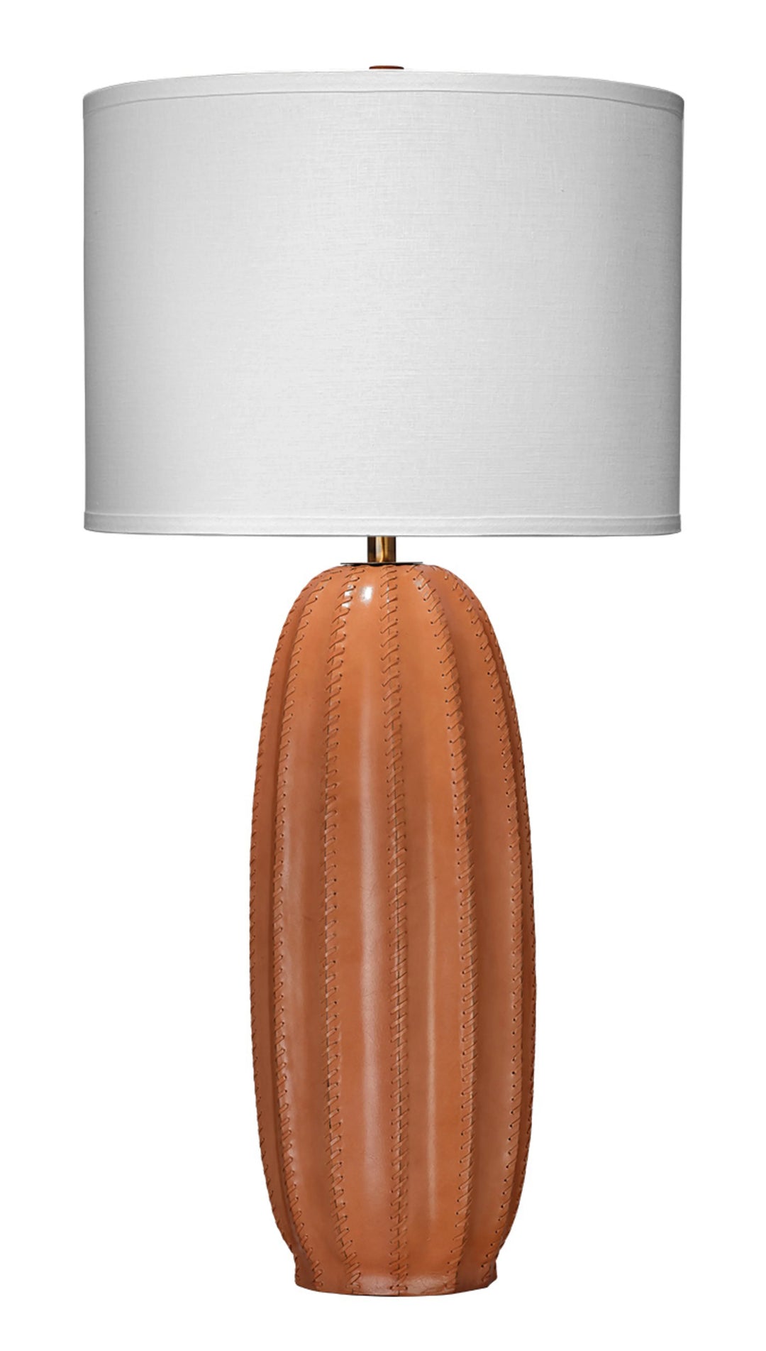 Beckham Leather Table Lamp with Linen Shade, Tan - AmericanHomeFurniture