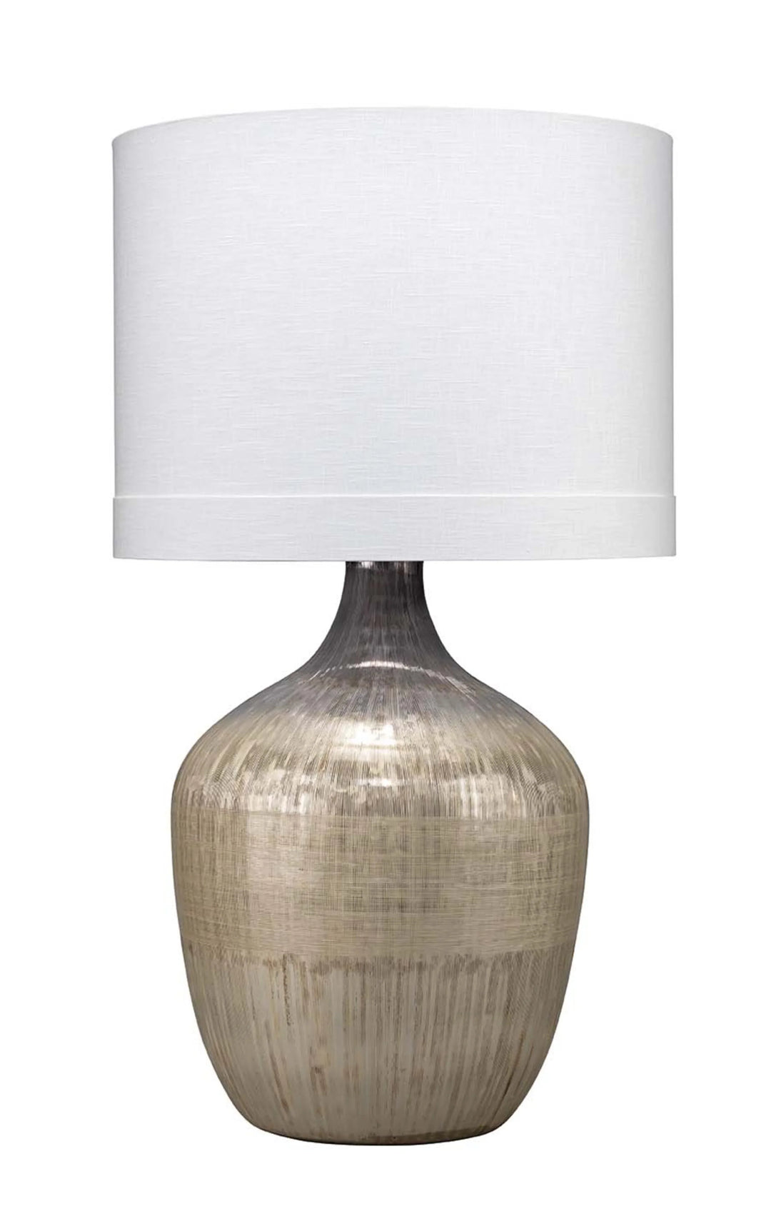 Damsle Glass Table Lamp with Linen Shade, Silver - AmericanHomeFurniture