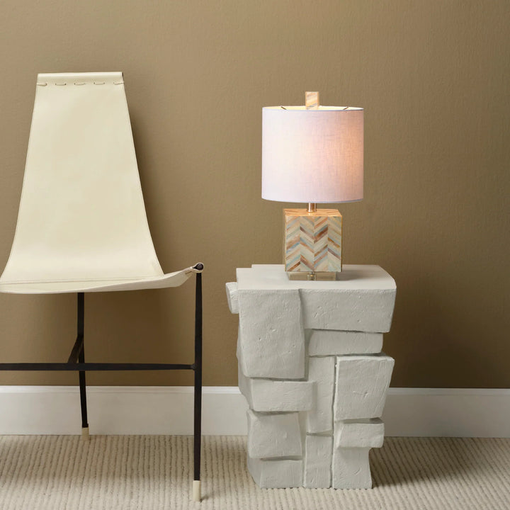 Garbo Mother of Pearl Table Lamp with Linen Shade - AmericanHomeFurniture