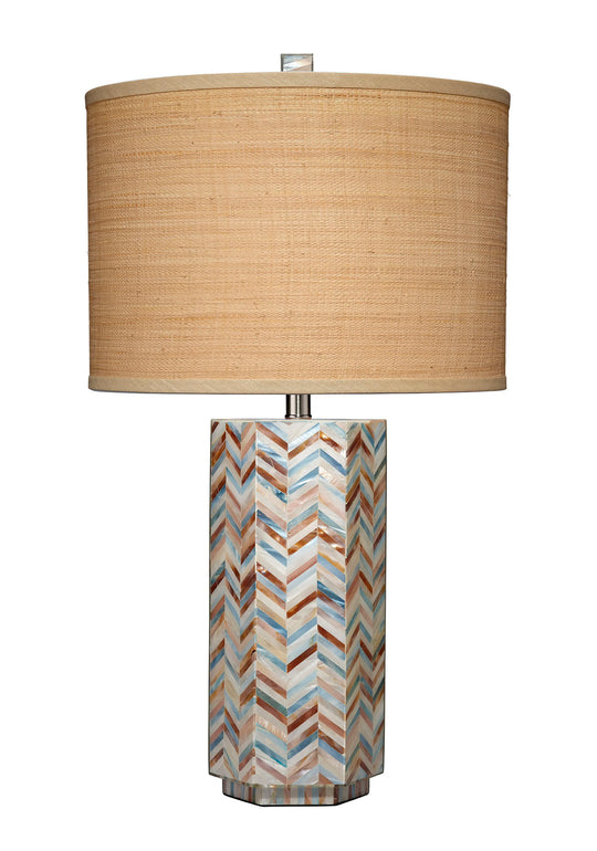 Jamie Young Lucille Mother of Pearl Table Lamp with Raffia Shade TABLE LAMPS