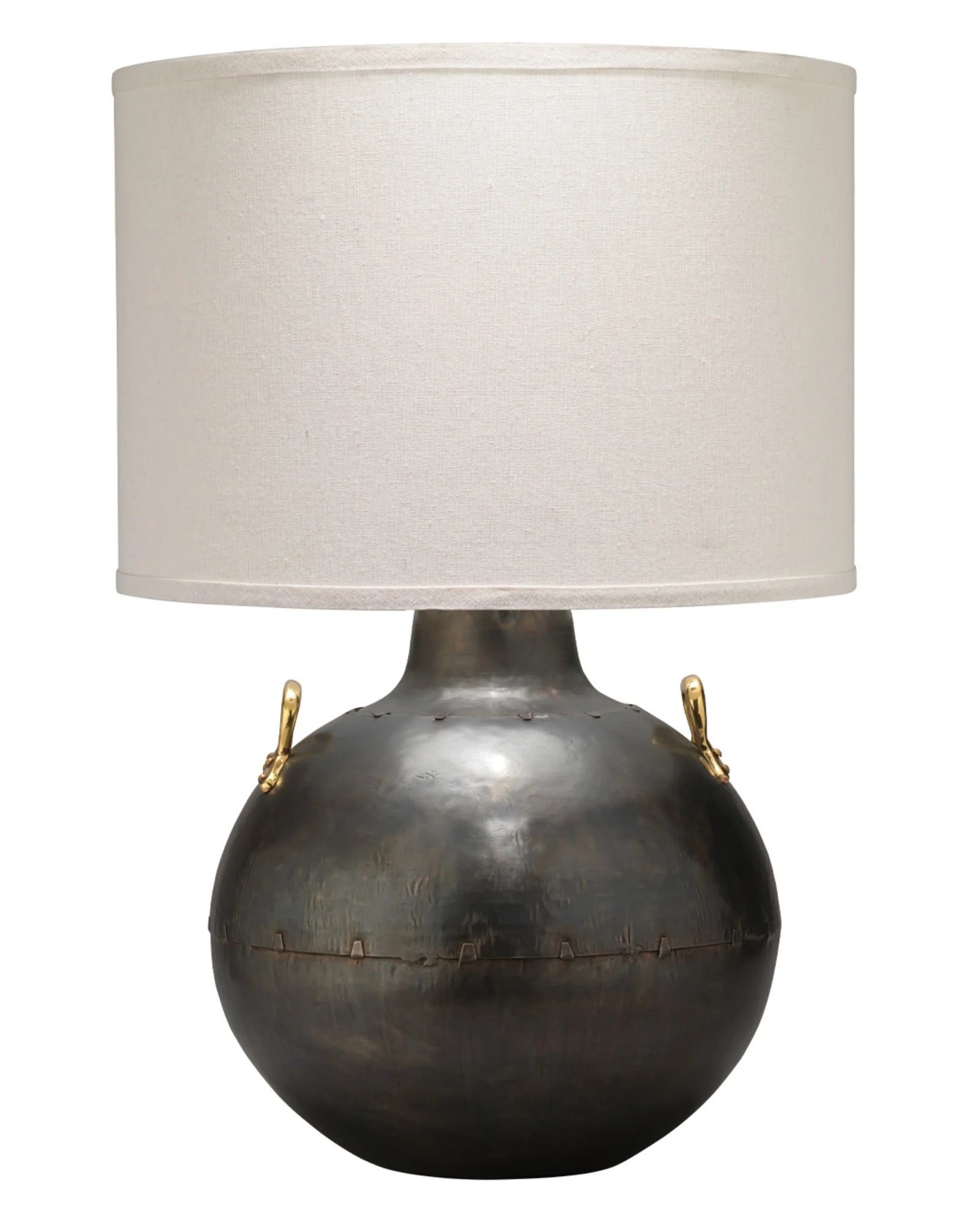 Jamie Young Two Handled Kettle Steel Table Lamp with Burlap Shade TABLE LAMPS