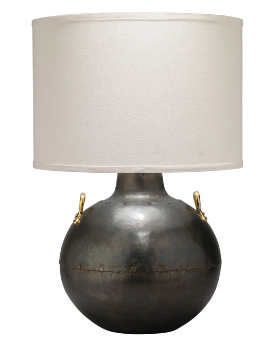 Jamie Young Two Handled Kettle Steel Table Lamp with Burlap Shade TABLE LAMPS