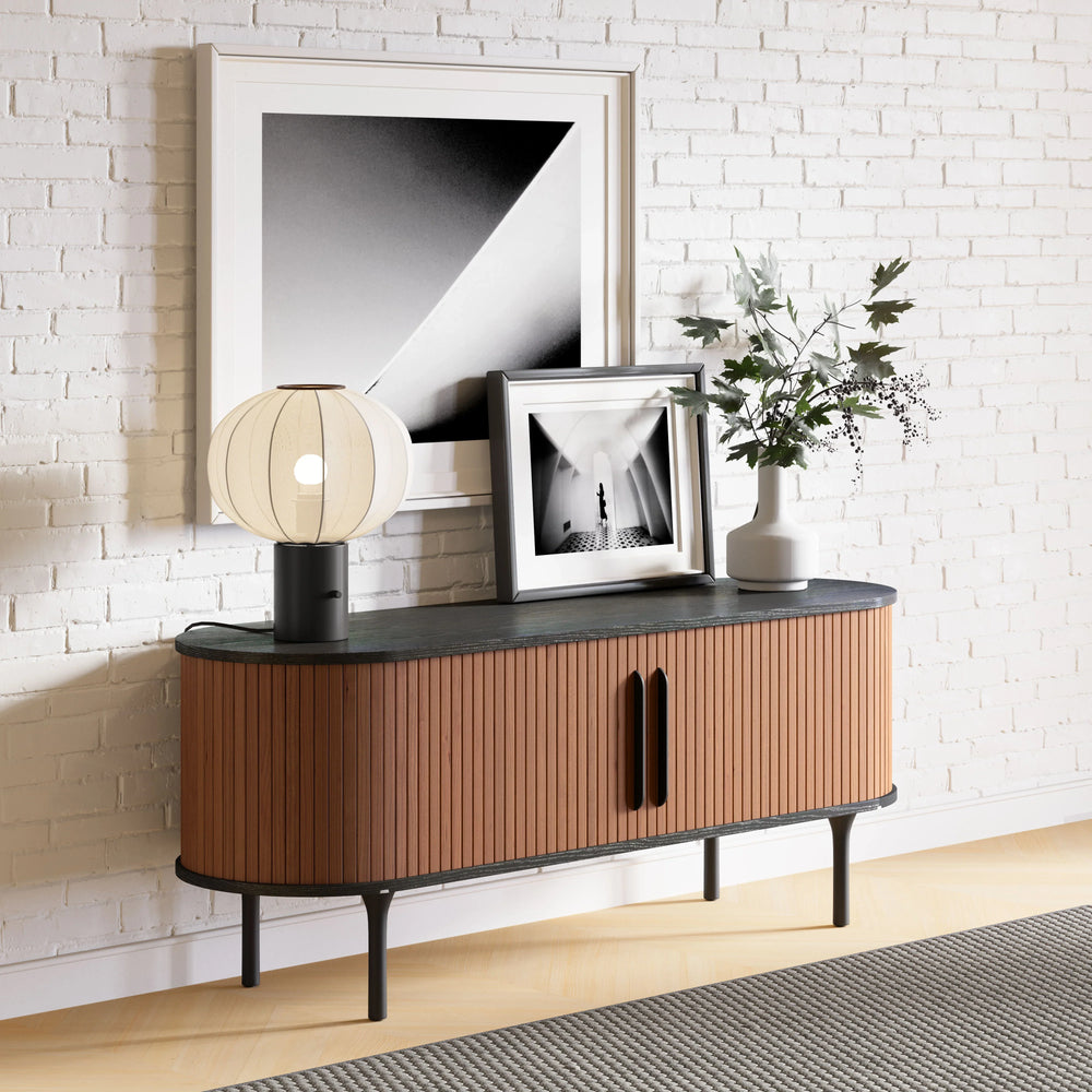 Koriana Entertainment Stand Black & Walnut - AmericanHomeFurniture