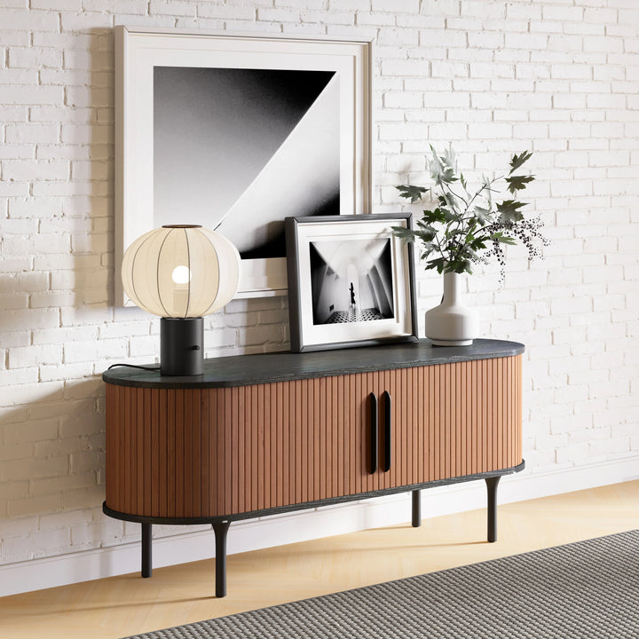 Koriana Entertainment Stand Black & Walnut - AmericanHomeFurniture
