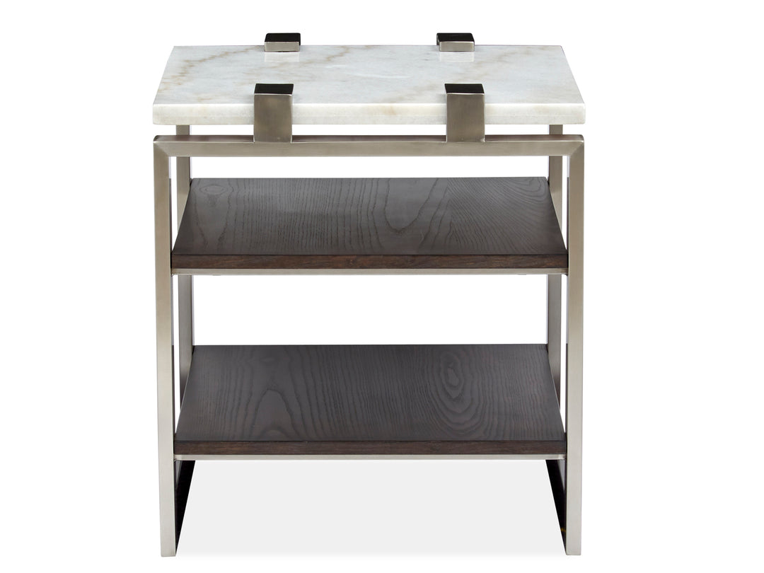 Paradox Pearl White And Roasted Almond And Brushed Platinum Rectangular End Table - T4852-03