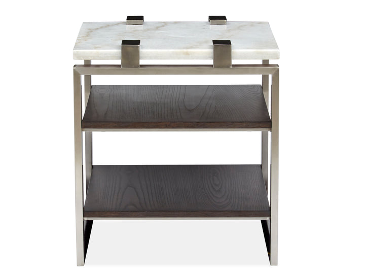 Paradox Pearl White And Roasted Almond And Brushed Platinum Rectangular End Table - T4852-03