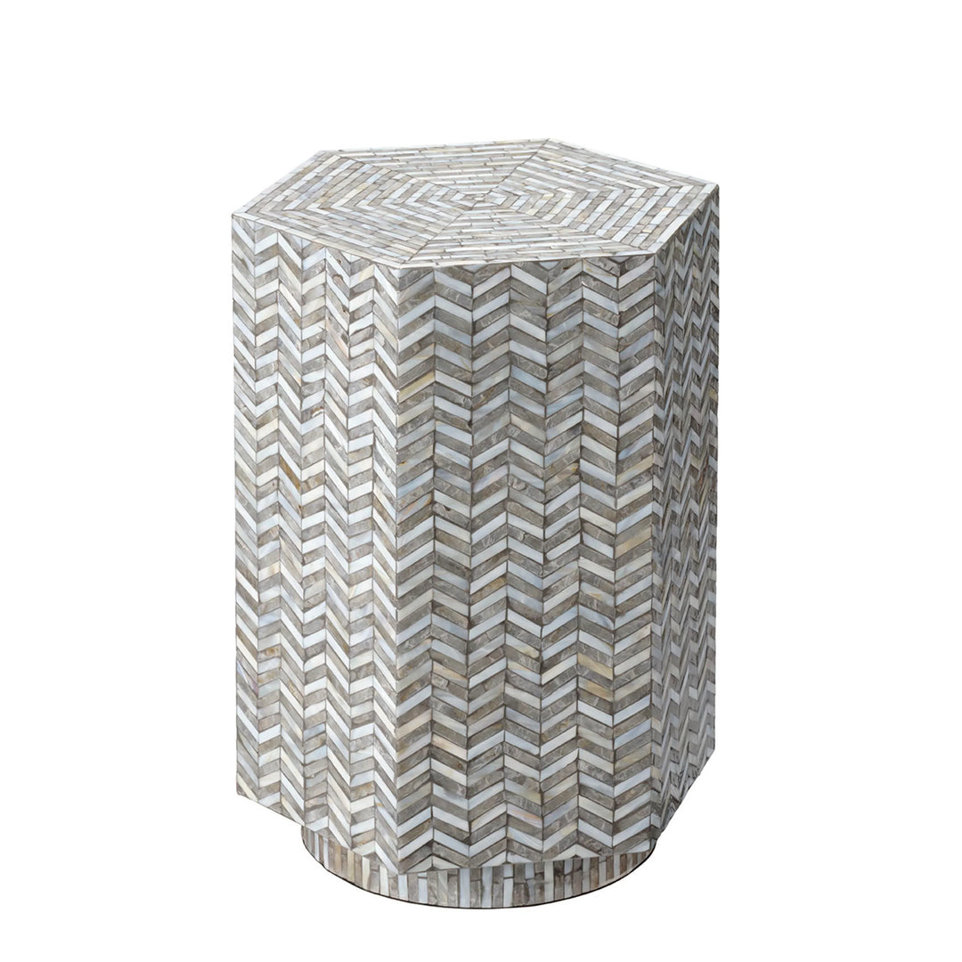Brando Mother of Pearl Textured Hexagon Side Table - AmericanHomeFurniture