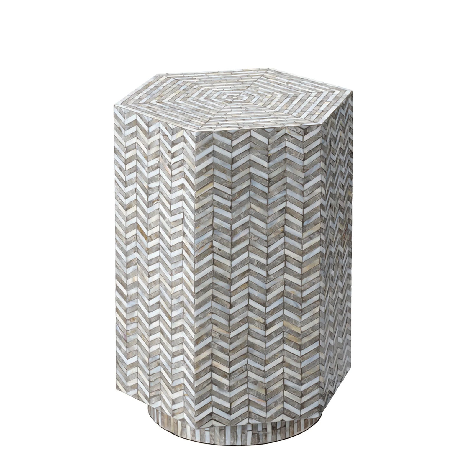 Jamie Young Brando Mother of Pearl Textured Hexagon Side Table ACCENT TABLES