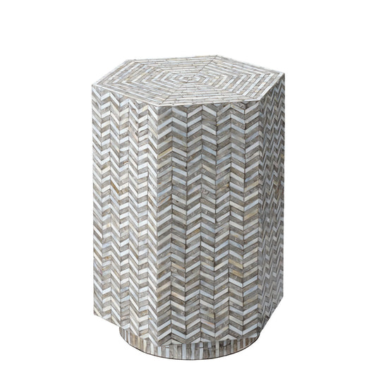 Jamie Young Brando Mother of Pearl Textured Hexagon Side Table ACCENT TABLES