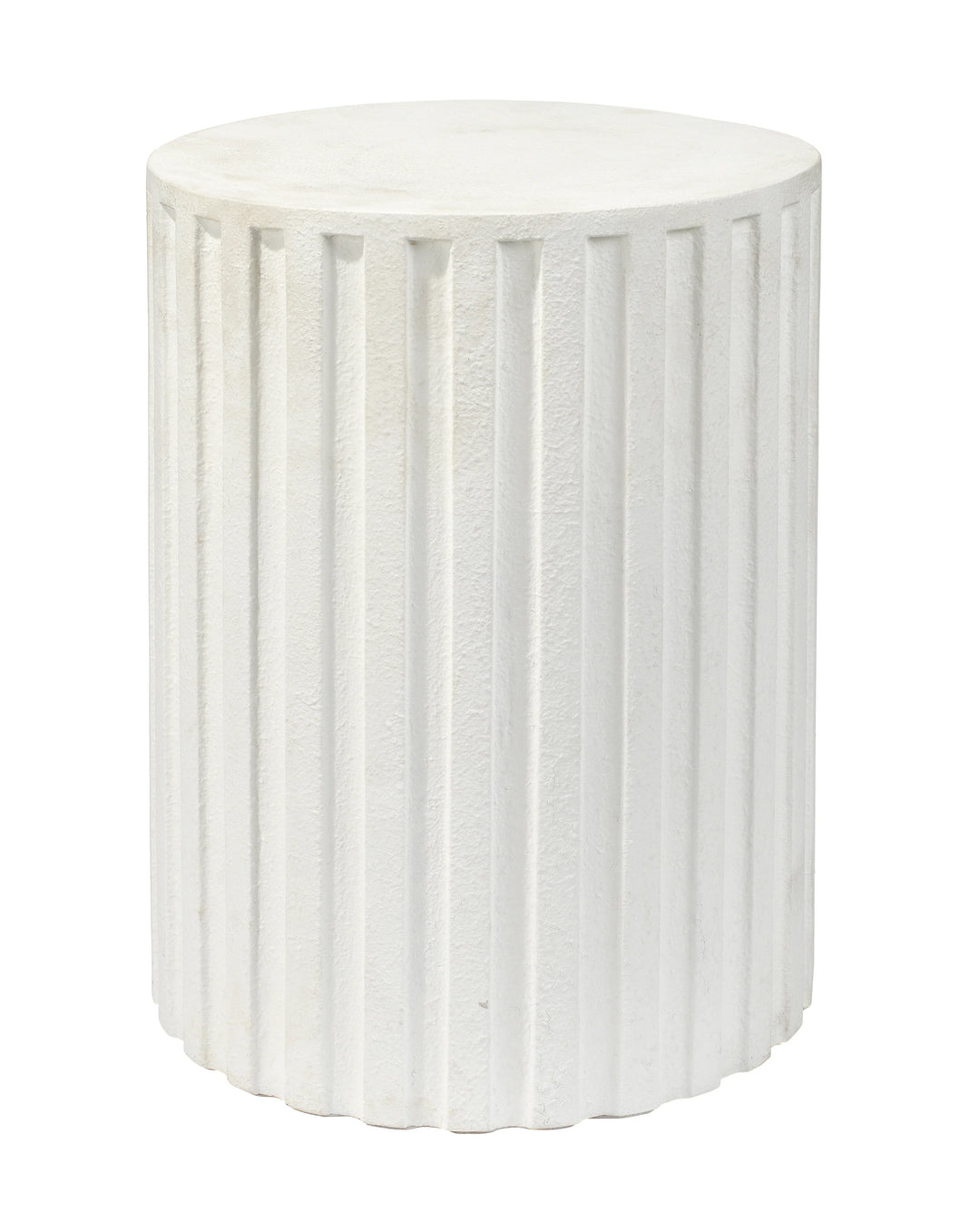 Flutted Cement Side Table, White - AmericanHomeFurniture