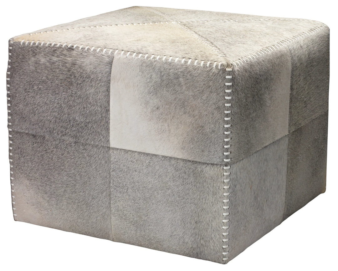 Grey Hair on Hide Ottoman, Large - AmericanHomeFurniture