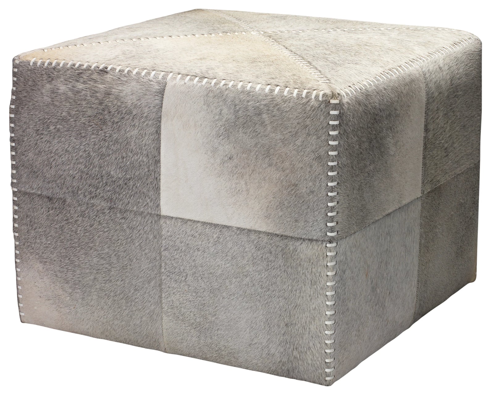 Jamie Young Grey Hair on Hide Ottoman, Large OTTOMANS, POUFS, + STOOLS