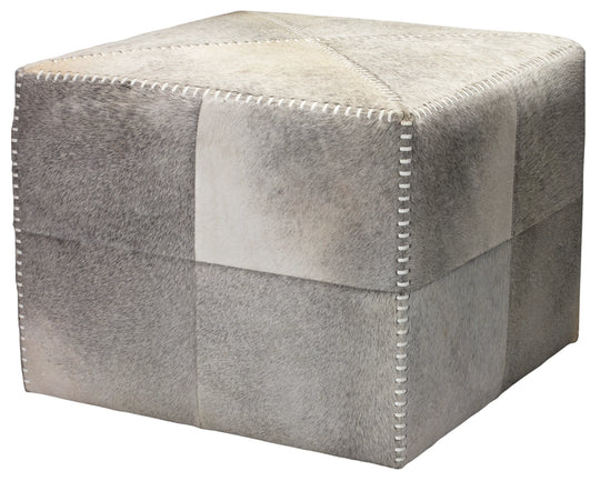 Jamie Young Grey Hair on Hide Ottoman, Large OTTOMANS, POUFS, + STOOLS