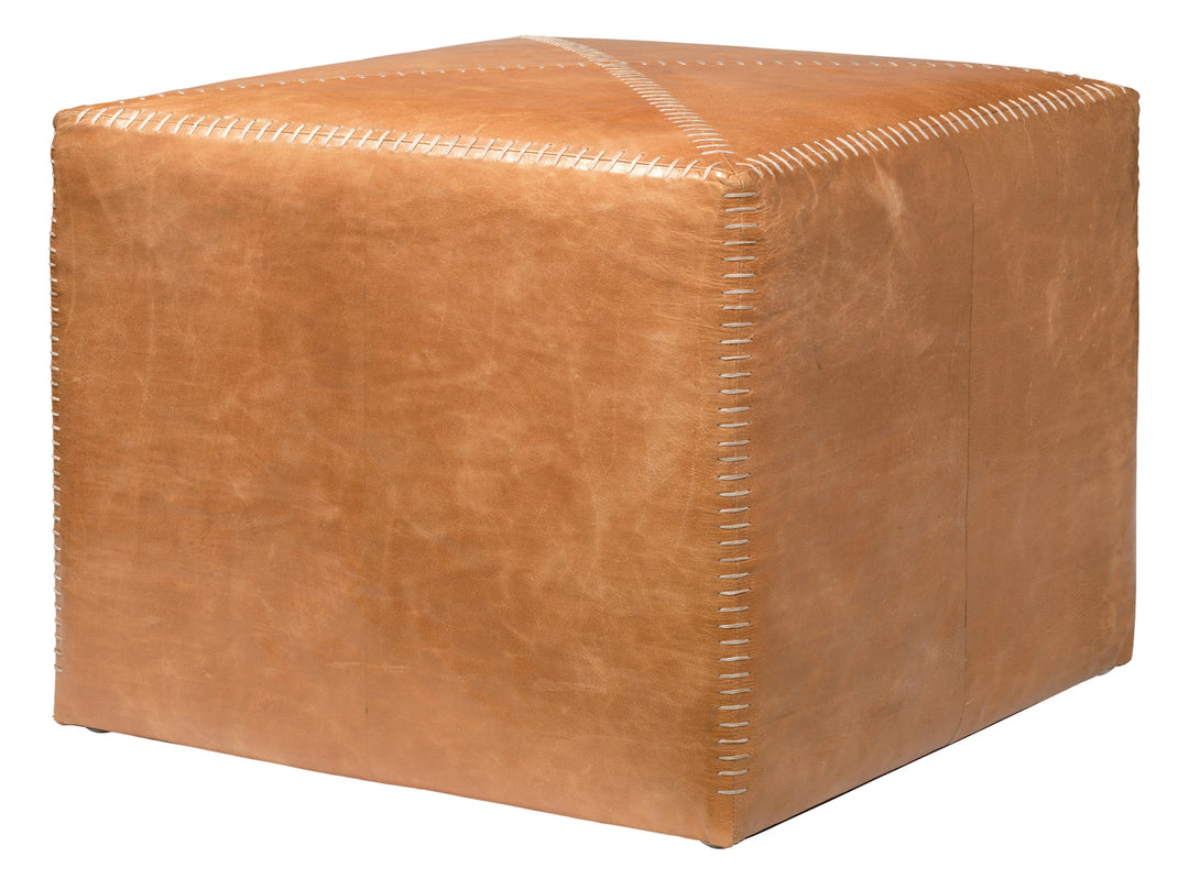Buff Leather Ottoman, Large - AmericanHomeFurniture