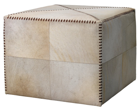 Jamie Young White Hair on Hide Ottoman, Large OTTOMANS, POUFS, + STOOLS