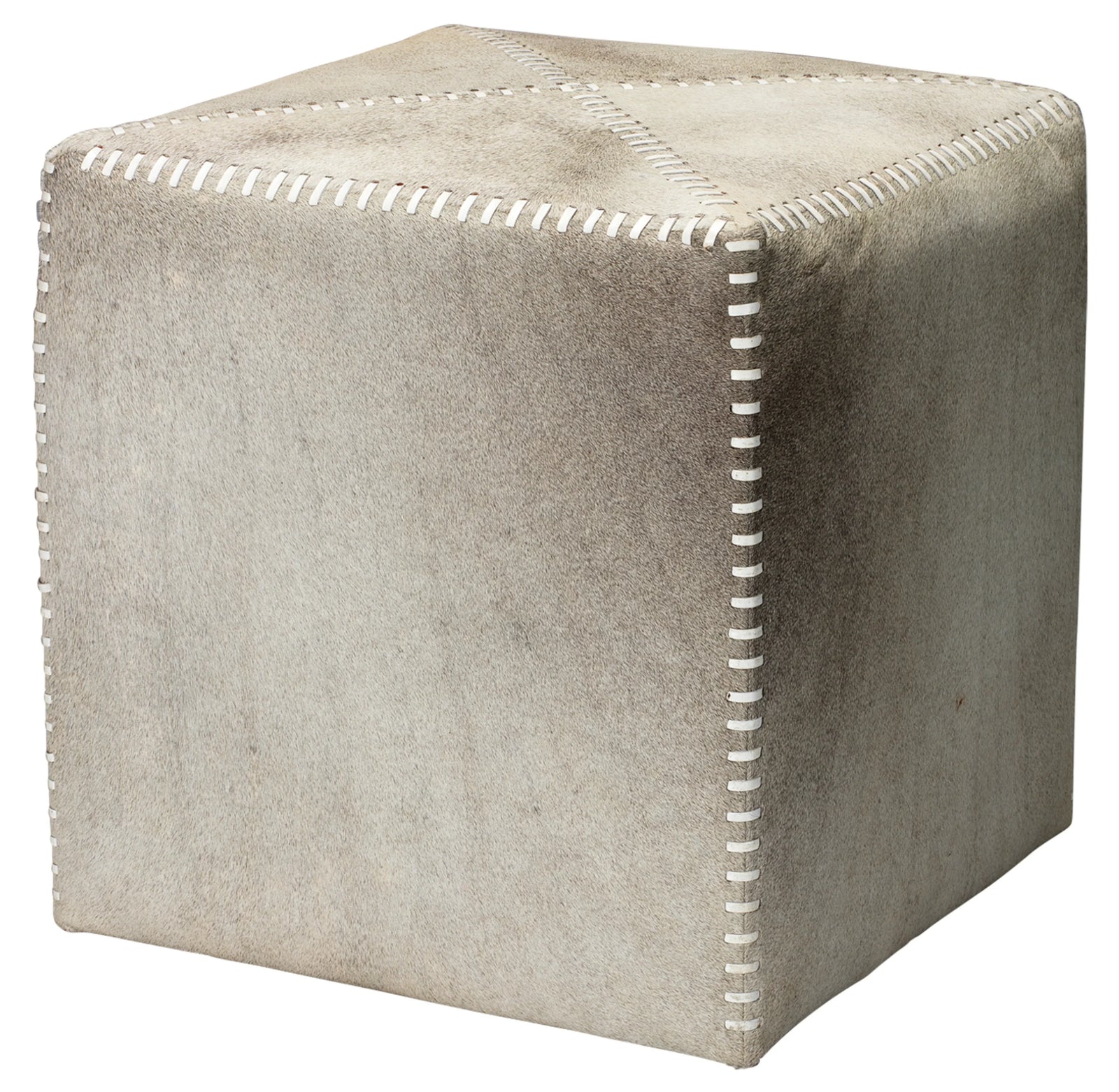 Jamie Young Grey Hair on Hide Ottoman, Small OTTOMANS, POUFS, + STOOLS