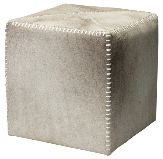 Jamie Young Grey Hair on Hide Ottoman, Small OTTOMANS, POUFS, + STOOLS