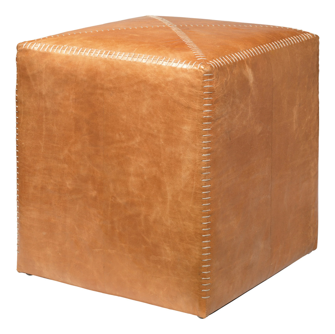 Buff Leather Ottoman, Small - AmericanHomeFurniture