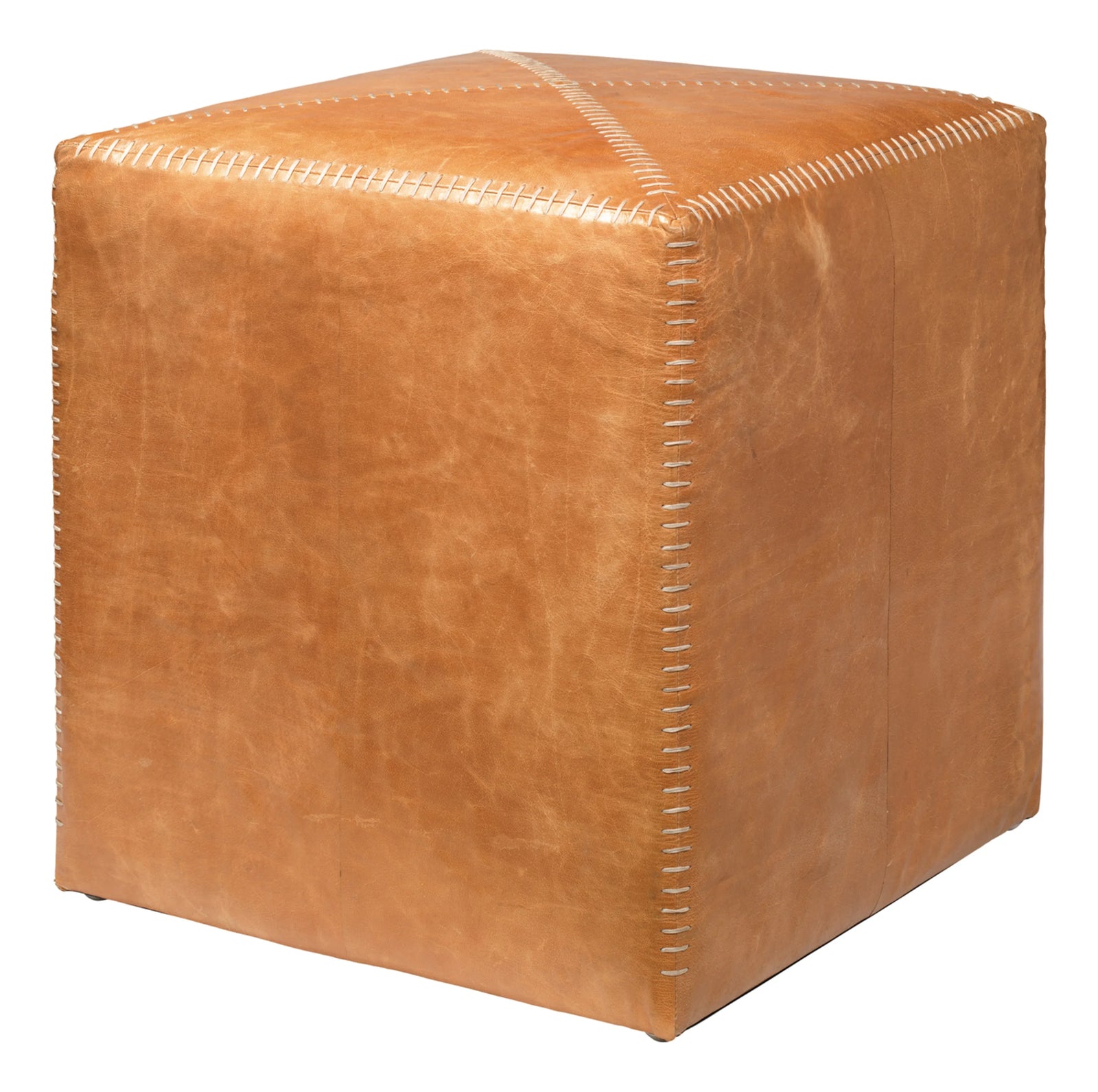 Jamie Young Buff Leather Ottoman, Small OTTOMANS, POUFS, + STOOLS