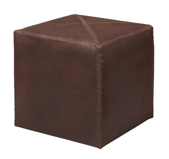 Jamie Young Tobacco Leather Ottoman, Small OTTOMANS, POUFS, + STOOLS
