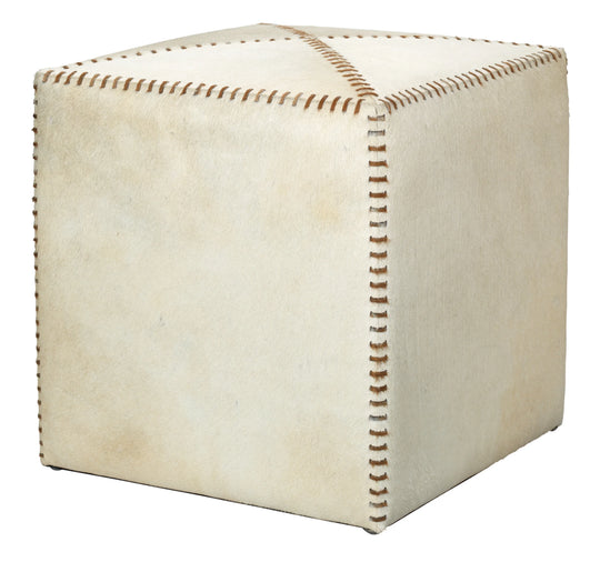 Jamie Young White Hair on Hide Ottoman, Small OTTOMANS, POUFS, + STOOLS