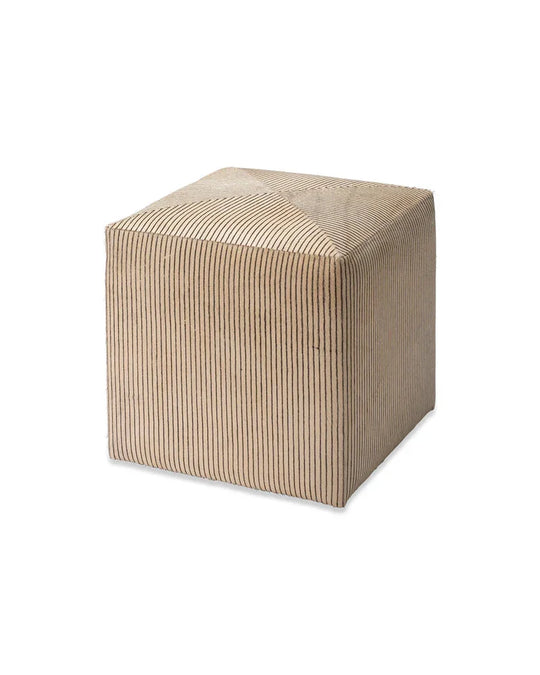 Jamie Young Pinstripe Hide Ottoman, Small OTTOMANS, POUFS, + STOOLS