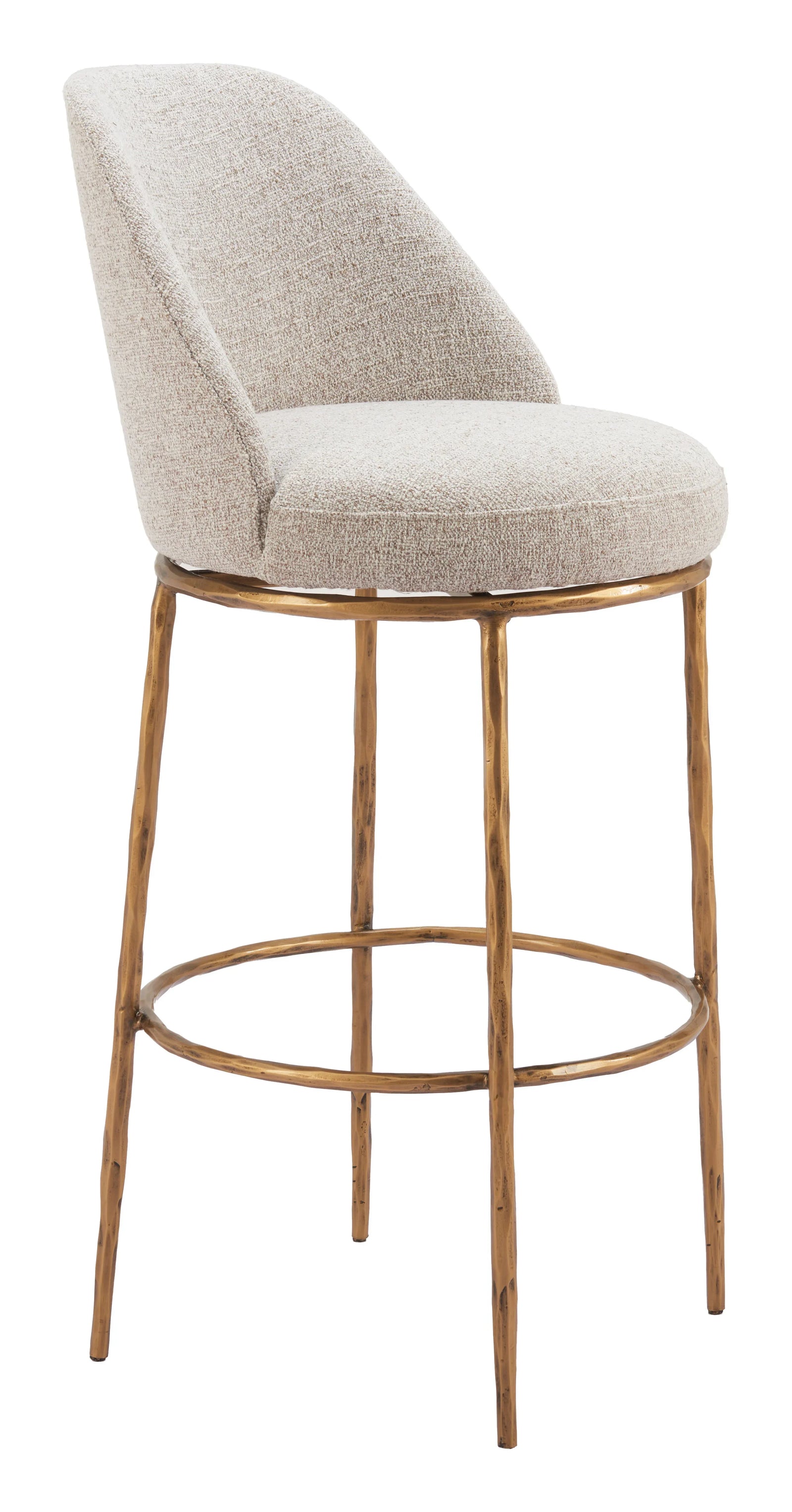 Zuo Nordhavn Swivel Barstool Beige & Gold BAR STOOLS + COUNTER STOOLS