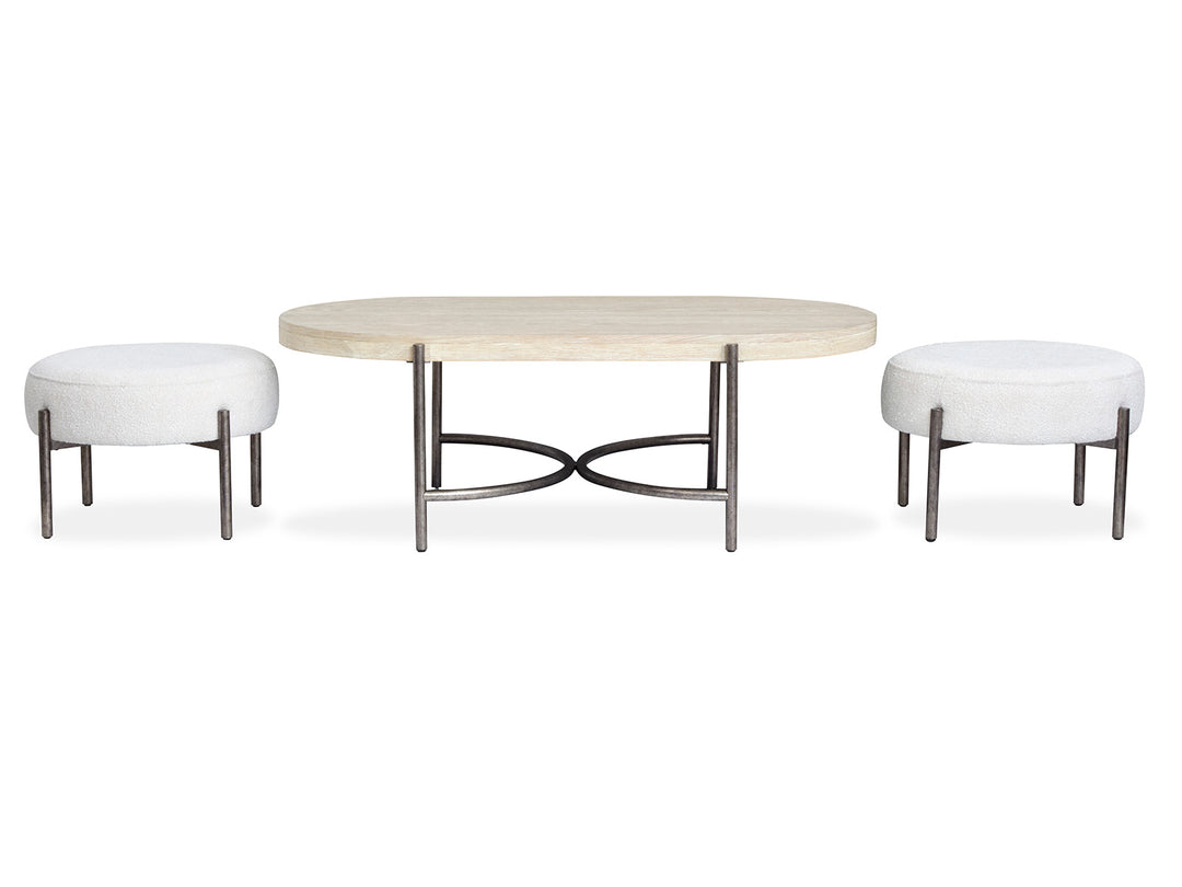 Jennings Edgecomb Grey And Weathered Antique Nickel Oval Cocktail Table With 2 Ottomans - T5927-47