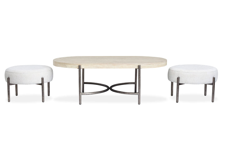 Jennings Edgecomb Grey And Weathered Antique Nickel Oval Cocktail Table With 2 Ottomans - T5927-47