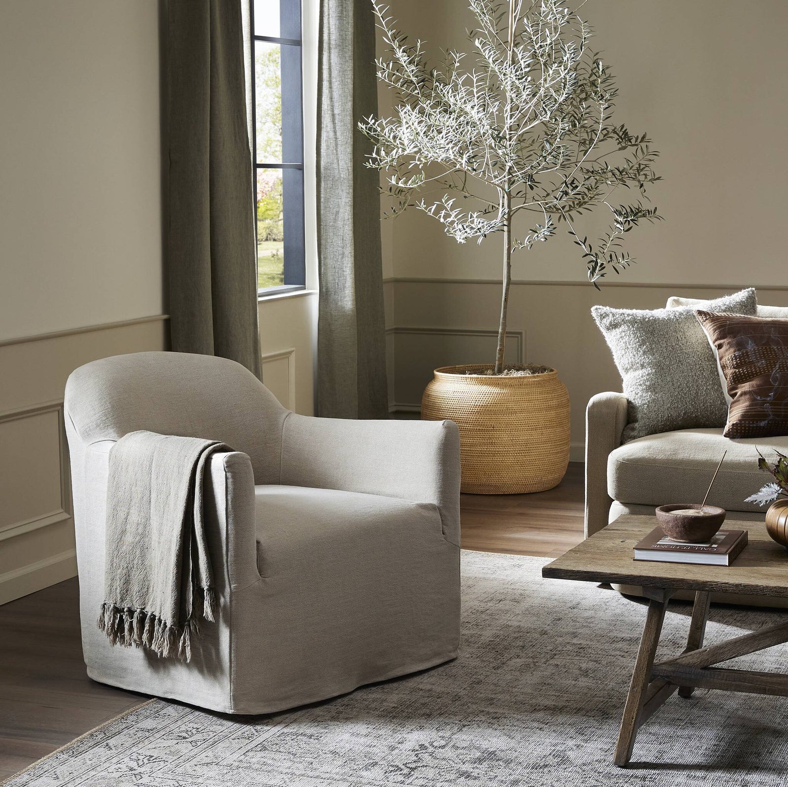 Four Hands - Lowell Slipcover Swivel Chair - 238401-004 | American Home Furniture