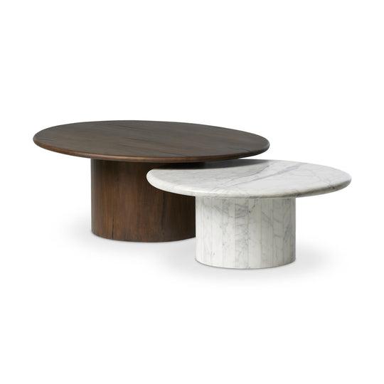 Four Hands - Stuart Wood Large & Marble Small Coffee Table - 247186-001 | American Home Furniture