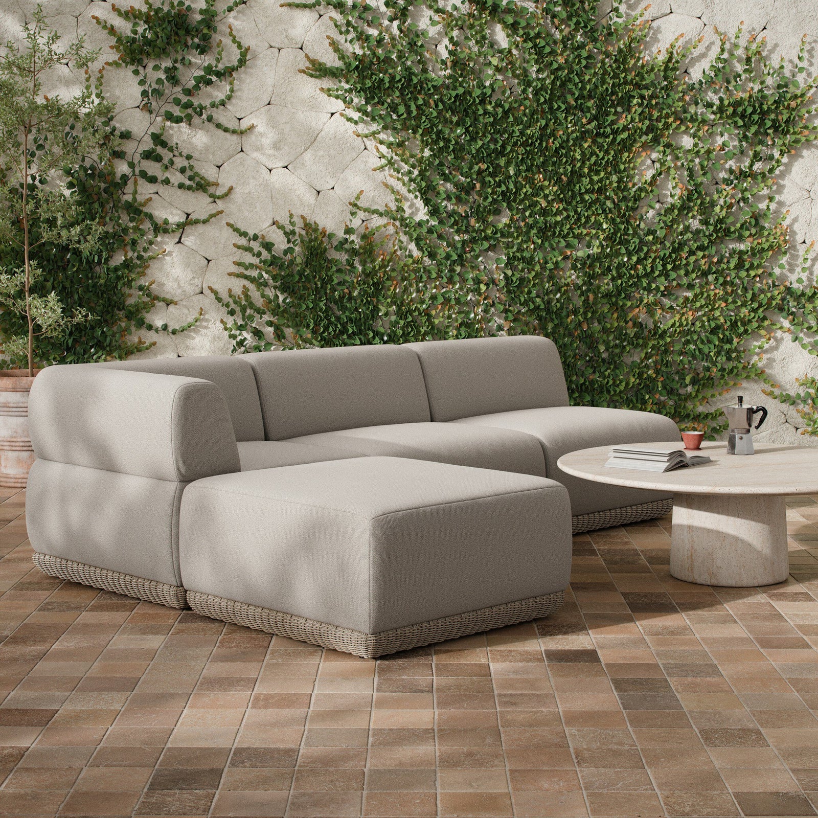 Four Hands - Evander Outdoor 3 Pc Sectional w/ Ottoman - 255899-001 | American Home Furniture
