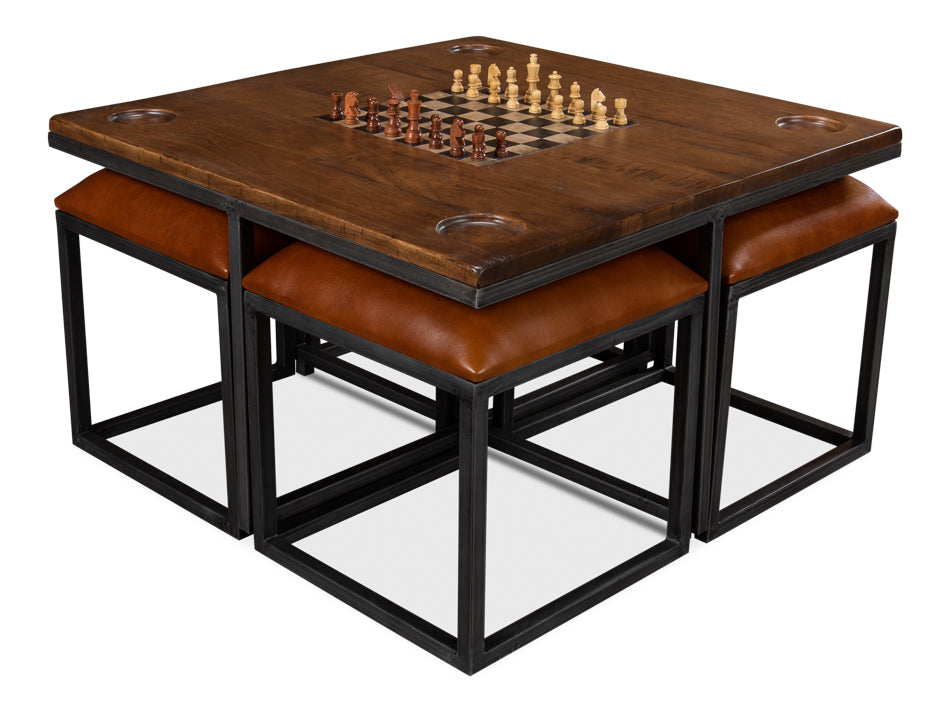 American Home Furniture | Sarreid - Low Game Table With Four Stools