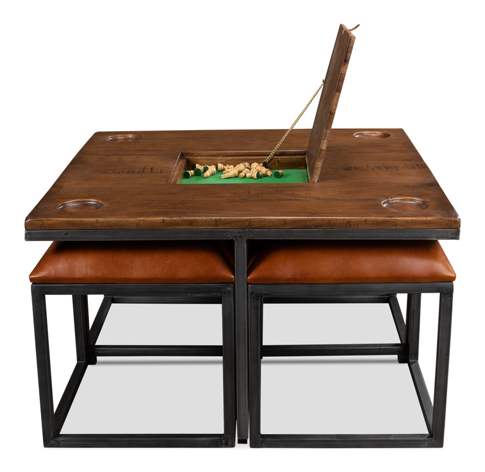 American Home Furniture | Sarreid - Low Game Table With Four Stools