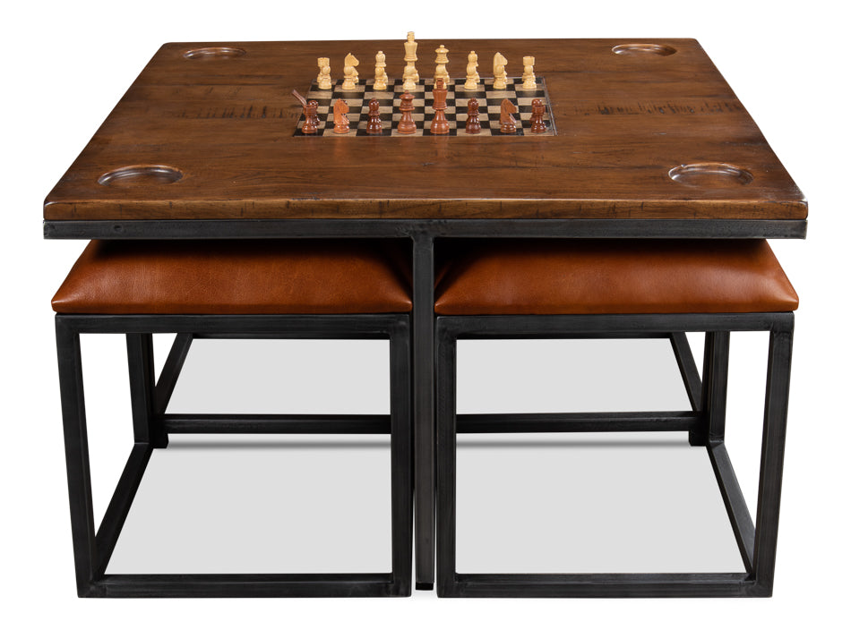 American Home Furniture | Sarreid - Low Game Table With Four Stools