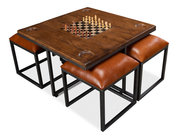 American Home Furniture | Sarreid - Low Game Table With Four Stools