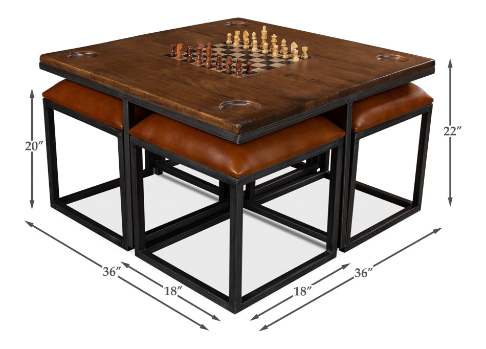 American Home Furniture | Sarreid - Low Game Table With Four Stools