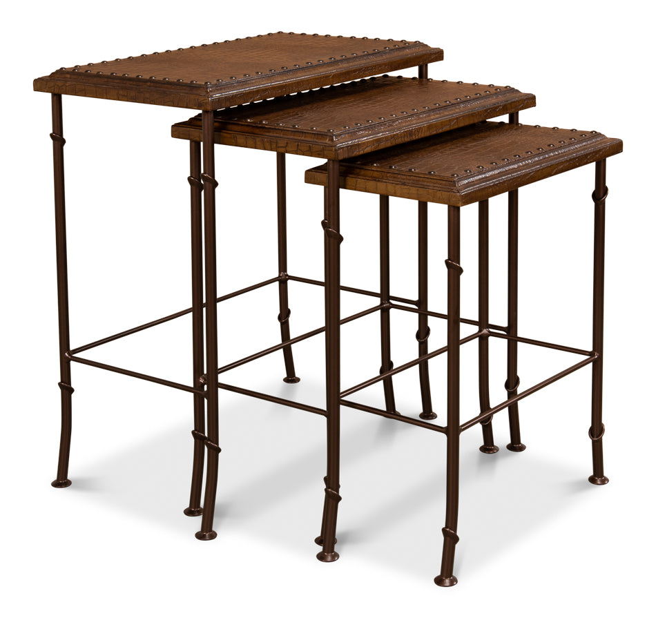 American Home Furniture | Sarreid - Croc Leather Nesting Tables - Set/3