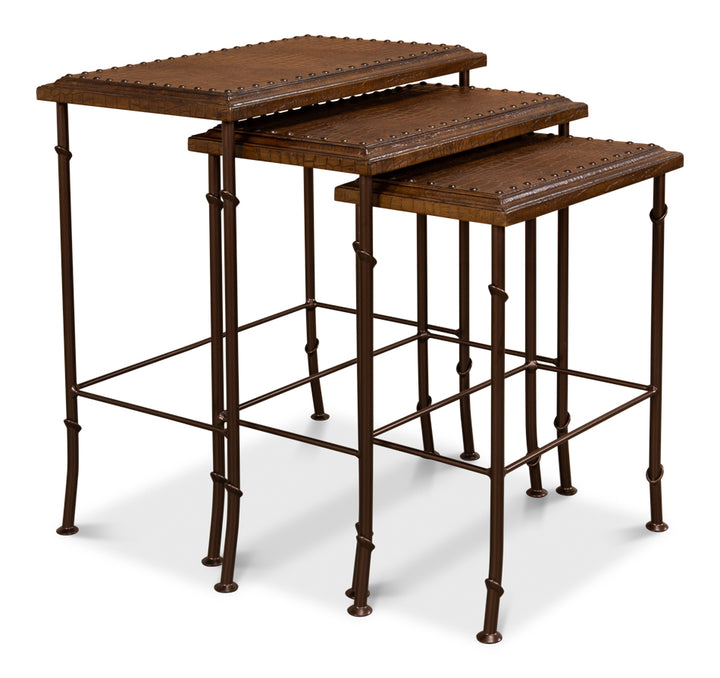 American Home Furniture | Sarreid - Croc Leather Nesting Tables - Set/3