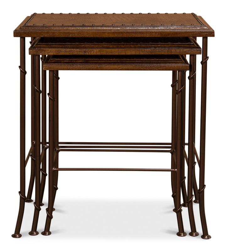 American Home Furniture | Sarreid - Croc Leather Nesting Tables - Set/3