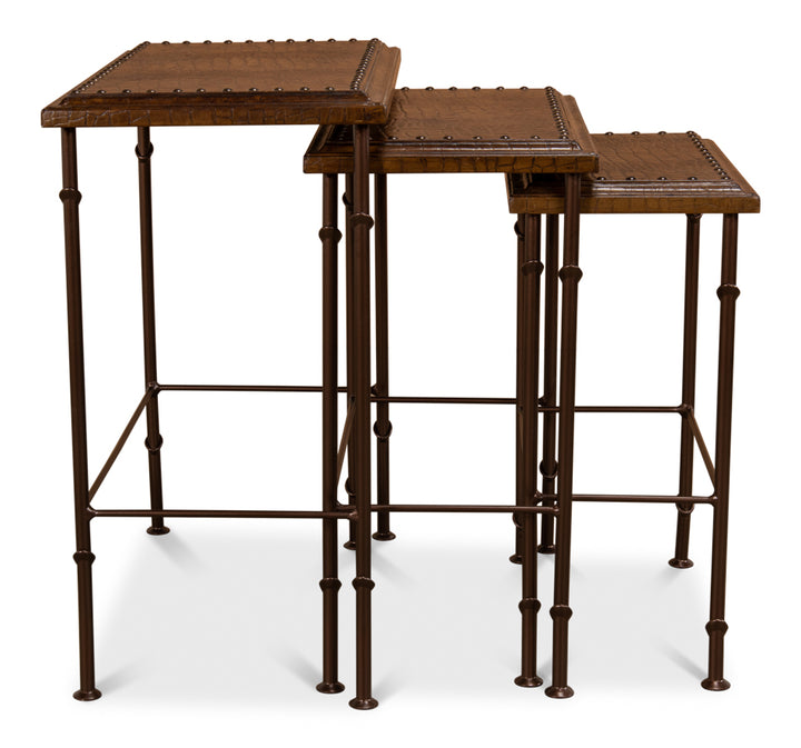 American Home Furniture | Sarreid - Croc Leather Nesting Tables - Set/3