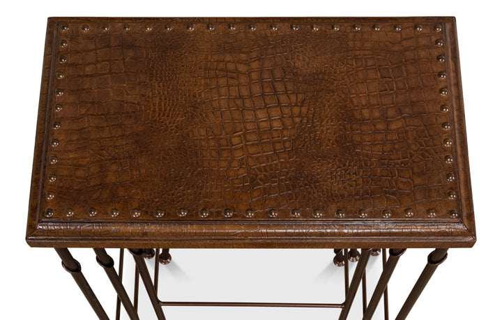 American Home Furniture | Sarreid - Croc Leather Nesting Tables - Set/3