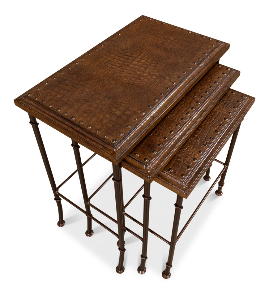 American Home Furniture | Sarreid - Croc Leather Nesting Tables - Set/3