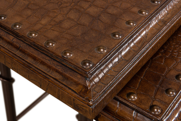 American Home Furniture | Sarreid - Croc Leather Nesting Tables - Set/3