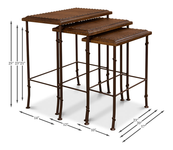 American Home Furniture | Sarreid - Croc Leather Nesting Tables - Set/3