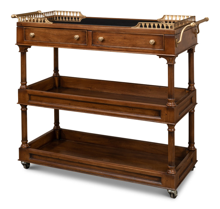 American Home Furniture | Sarreid - Capital Serving Cart - Fruitwood Finish