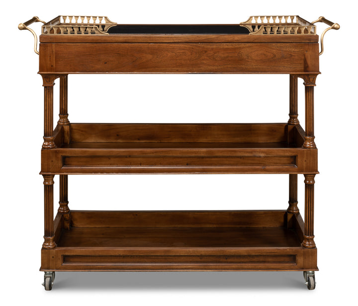 American Home Furniture | Sarreid - Capital Serving Cart - Fruitwood Finish