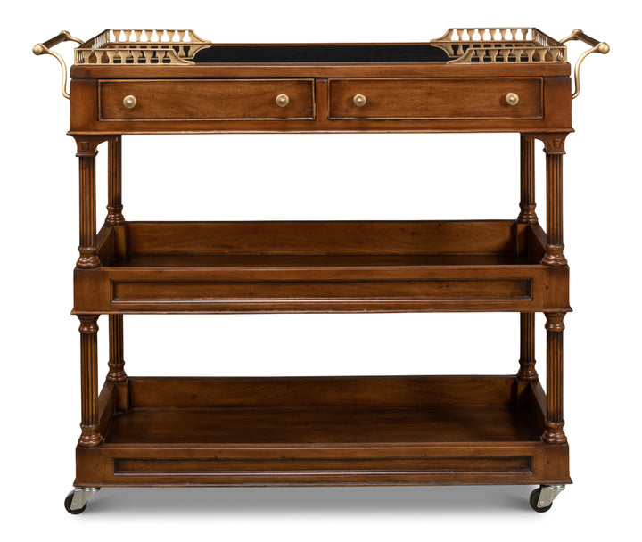 American Home Furniture | Sarreid - Capital Serving Cart - Fruitwood Finish