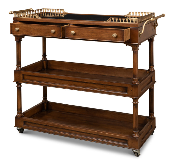 American Home Furniture | Sarreid - Capital Serving Cart - Fruitwood Finish