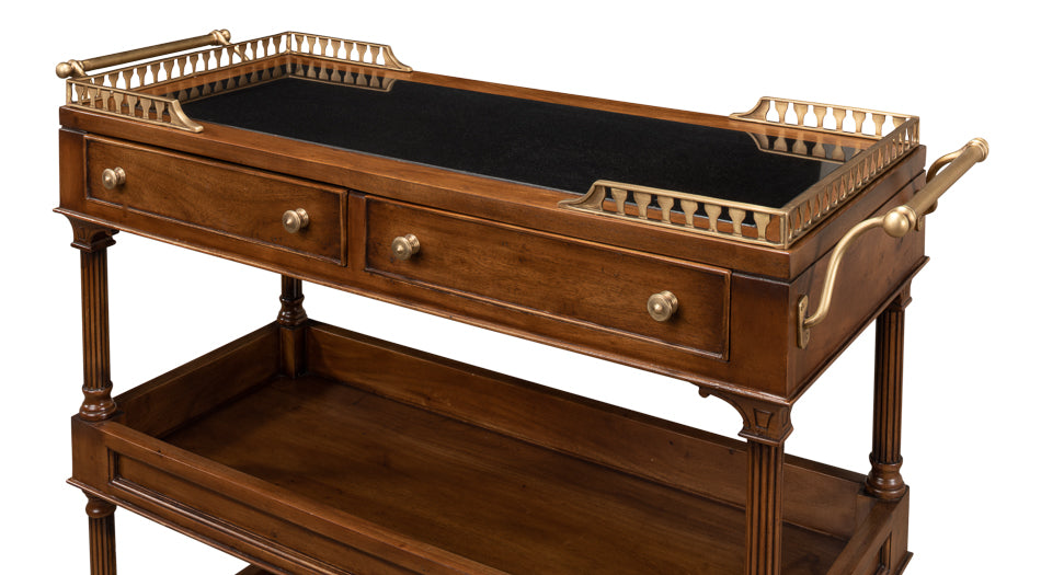 American Home Furniture | Sarreid - Capital Serving Cart - Fruitwood Finish